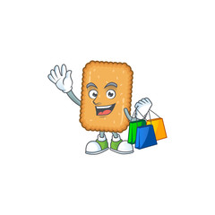 Canvas Print - cartoon character concept of rich biscuit with shopping bags