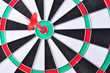 © Ismail Sadiron - Red dart arrow hitting in the target center of dartboard