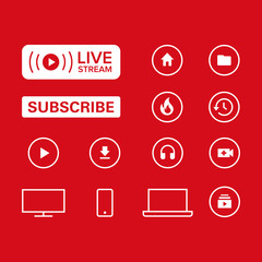 Fototapete - collection of vector illustrations of basic icons from video web pages. Suitable for elements of a multimedia video channel. Video channel icon element.