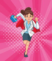 Poster - super female doctor runing with medical kit