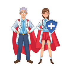 Wall Mural - super doctors couple with hero cloak and shield vs covid19