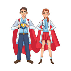 Wall Mural - super doctors couple with hero cloak vs covid19