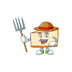 Sticker - Mascot design style of Farmer cheese cake with hat and pitchfork