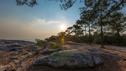 Wall Mural - 4k timelapse viewpoint sunset at pha pha mak dook in phukradueng national park at loei, thailand