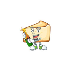 Wall Mural - Mascot cartoon design of cheese cake making toast with a bottle of beer