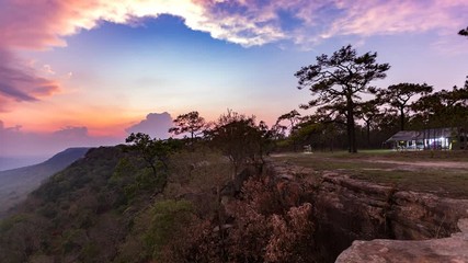 Wall Mural - 4k timelapse viewpoint sunset at pha pha mak dook in phukradueng national park at loei, thailand