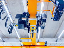 Overhead Crane And Machine Inside Factory Building, Industrial Background.