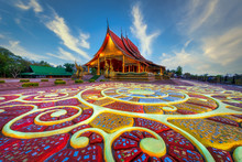 Beautiful Floor Pattern As Foreground At Sirindhorn Wararam Temple (Wat Phu Prao) At Ubonratchathani Province In Thailand .