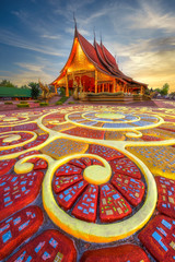 Beautiful floor pattern as foreground at Sirindhorn Wararam temple (Wat Phu Prao) at Ubonratchathani province in Thailand .