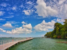 A Boardwalk Over Water At Chek Jawa Wetland At Pulau Ubin Island.