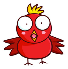 Wall Mural - Funny and cute red little chicken with suprised expression