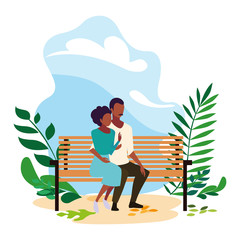 Canvas Print - couple of people in love sitting in the park chair