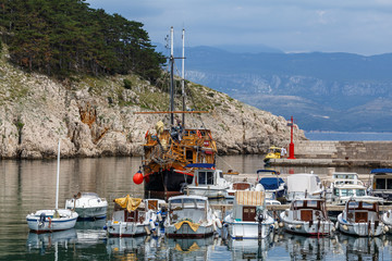 Poster - VRBNIK / CROATIA - AUGUST 2015: View to harbour of Vrbnik town on Krk island, Croatia