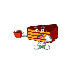 Sticker - An image cartoon character of dobos torte with a cup of coffee