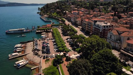 Aufkleber - aerial view on the city in italy pleasure boat moor summer seascape