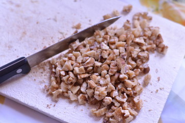 Poster - chopped walnuts on a chopping board
