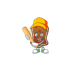 Sticker - Gingerbread bell cartoon design concept of hold baseball stick