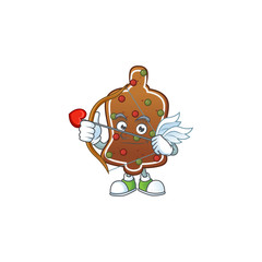 Poster - Charming picture of gingerbread bell Cupid mascot design concept with arrow and wings