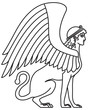 Sphinx, line art style vector illustration, a Demon of Esoteric Wisdom in the Ancient Greek mythology with the body of a lion, the head of a woman, and the wings of an eagle 