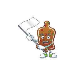 Canvas Print - Cute cartoon character of gingerbread bell holding white flag