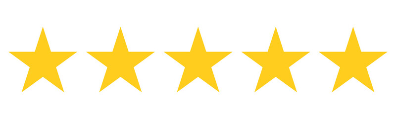5 star rating review with five golden stars as vector icons