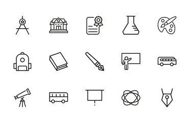 Poster - Big set of school line icons.