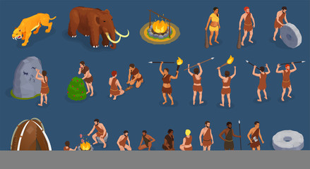 Canvas Print - Primitive People Isometric Set