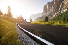 Asphalt Road In Dolomites In A Summer Day, Italy.