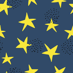 Stars doodle seamless pattern. Cute cartoon hand drawn background with stars. Creative design for wallpaper, fabric, wrapping, textile. Kids vector illustration.