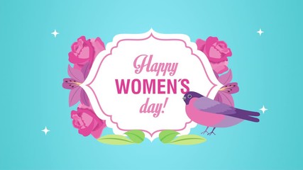 Wall Mural - happy womens day card with flowers and bird