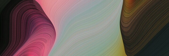 Poster - abstract dynamic curved lines surreal horizontal header with dark gray, very dark green and old mauve colors. elegant curved lines with fluid flowing waves and curves