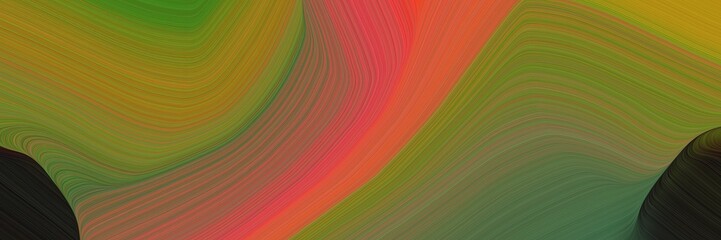 Poster - abstract dynamic curved lines artistic designed horizontal banner with olive drab, moderate red and very dark green colors. elegant curved lines with fluid flowing waves and curves