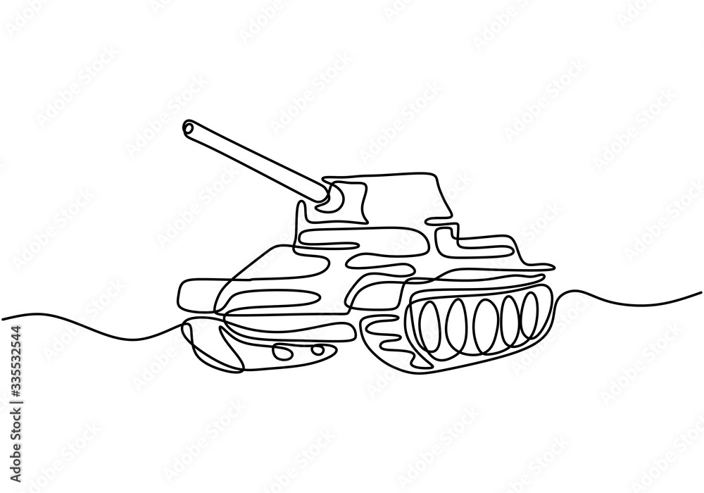 One Line Tank Simple Tank continuous single line drawing, minimalism army transportation ...