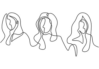 Continuous one line drawing of a women diversity. Vector illustration of girl face, symbol and concept of international women's day.