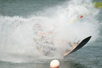  Young athlete Of Thailand is practicing sportWater Board at the wake park canal 6 on October 7, 2018.