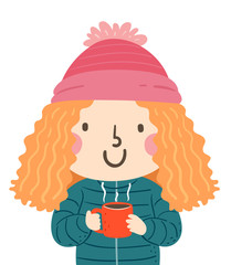 Sticker - Kid Girl Hot Choco Illustration