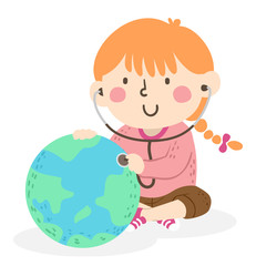 Wall Mural - Kid Girl Treat Earth Stethoscope Illustration