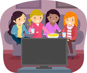 Sticker - Stickman Teen Girls Movie Marathon Illustration