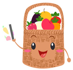 Canvas Print - Mascot Basket Fruits Veggies Card Illustration