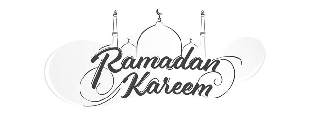 Wall Mural - Islamic Holy Month of Ramadan Kareem Banner with Line-art Msoque on White Background.