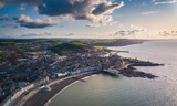 Fototapeta Miasto - Aerial view of Aberystwyth town center , Cardigan Bay, Ceredigion, Wales, UK