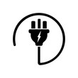 Power plug or uk electric plug, electricity symbol icon in black. Forbidden symbol simple on isolated white background. EPS 10 vector.