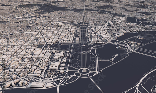 Fotomural Washington DC city map 3D Rendering. Aerial satellite view.