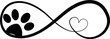 Elegant infinity sign with animal footprint, vector illustrationabstract, animal, background, black, cartoon, design, dog, foot, footprint, graphic, heart, icon, illustration, infinity, isolated, logo