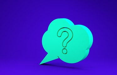 Poster - green speech bubble and question icon isolated on blue background. faq sign. copy files, chat speech