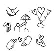 © devitaayu - hand drawn doodle illustration icon symbol for Care, generous and sympathize icon set in thin line style vector