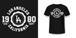 © Yevhenii - T-shirt graphic design in varsity style. Los Angeles California typography t shirt and apparel design. College style print on t-shirt mockup