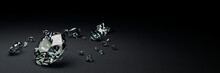 3D Rendering Many Size Diamonds On Dark Gray  Surface