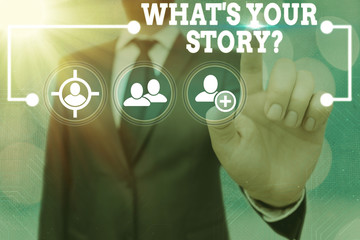 Poster - Handwriting text What Is Your Story question. Conceptual photo being asked by someone about my own journey from beginning till now
