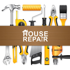 construction concept set all of tools supplies for house repair builder on white background vector illustration